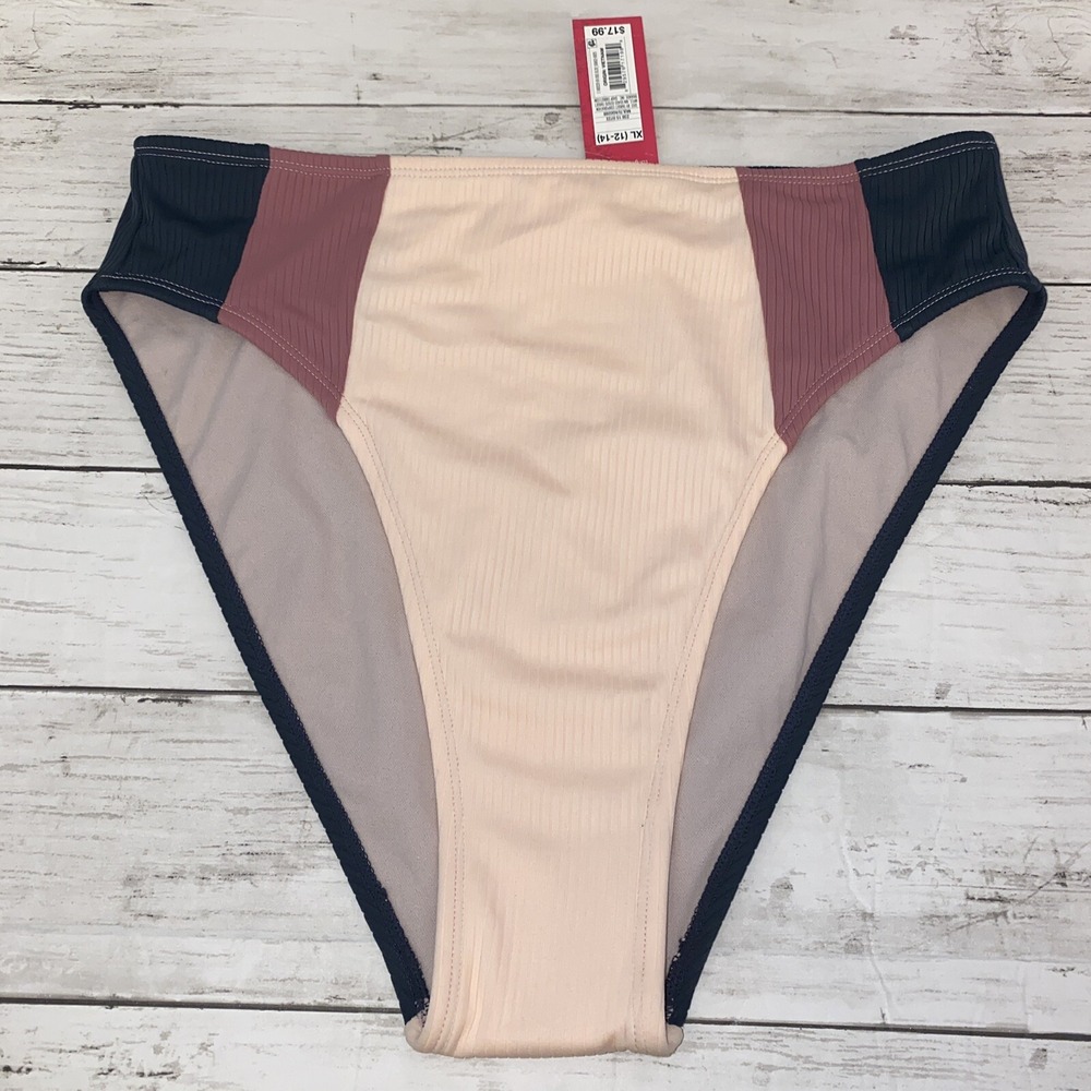 Xhilaration Bikini Bottom Womens XL Gray Color Block High Waist Swim NEW XL